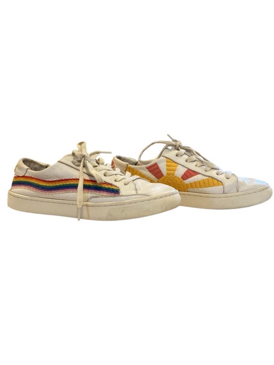 Soludos Shoes - Soludos x Lockhart Embroidery Good Vibes White Leather Rainbow Hippie Shoes Sz 8